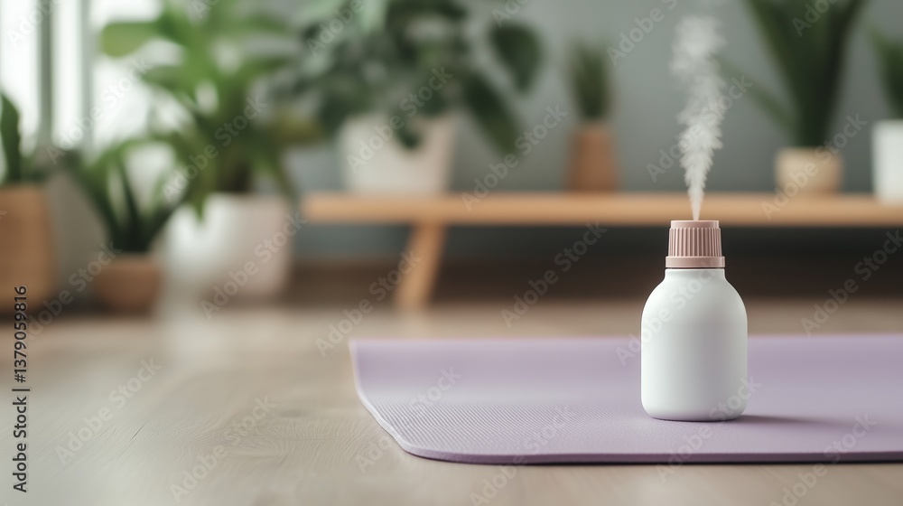 Poster essential oil diffuser releases fragrant mist in a calming indoor space designed for relaxation and 