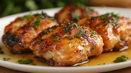 Glazed chicken breast dinner plate closeup