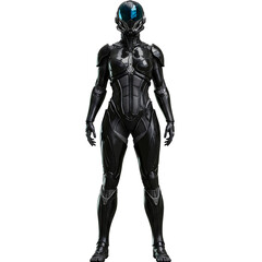 technological gynoid in metal armor