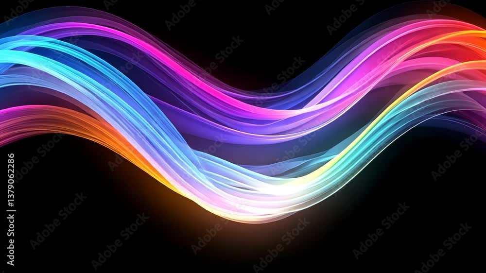 Aufkleber abstract colorful glowing lines flowing smoothly on a black background animation