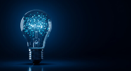 Innovative Thinking: Light Bulb with Neural Network Connection - Idea Generation, Technology, & Artificial Intelligence Concept