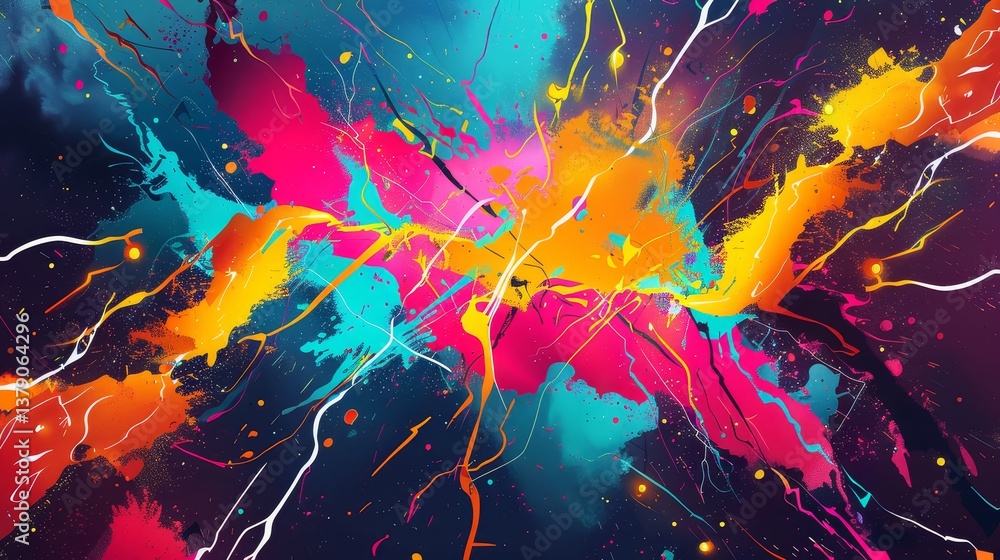 Poster vibrant color explosion - abstract art featuring a dynamic explosion of bright, vivid colors. perfec