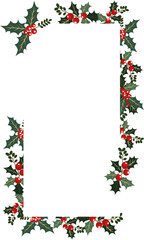 Frame with European Holly isolated on white background. Vector illustration for Christmas invitation, postcard, banner design.