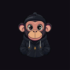 Monkey in jacket mascot logo flat vector design