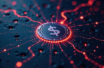 Bitcoin, Cyberspace filled with digital coins and charts, glowing neon hues