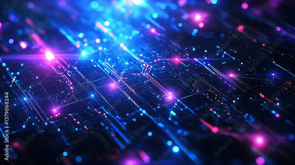 Poster Global technology and telecommunication network interface complexity graphs analytical in technology background bright neon dark