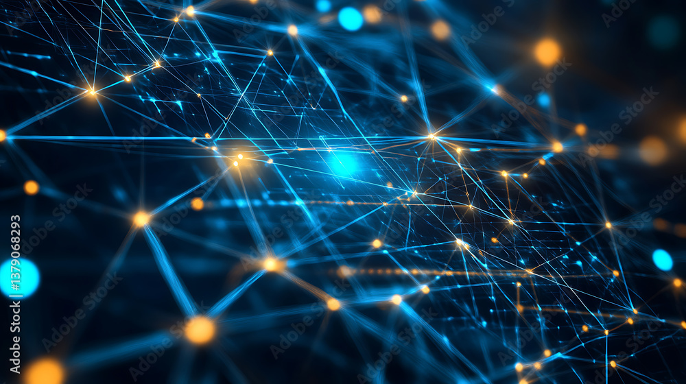 Leinwandbilder Global technology network on a telecommunication interface complexity graphs analytical in technology background bright neon dark