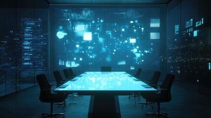 Futuristic Digital Conference Room with Data Projection Display

