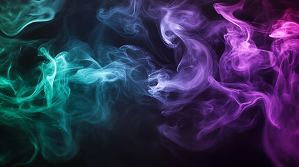 Obraz premium Green and purple smoke on a dark black wallpaper