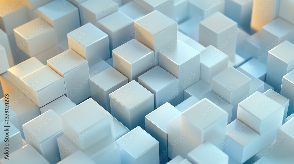 Leinwandbilder Abstract composition of white geometric blocks arranged in a staggered pattern creating a sense of depth and modern design in a minimalistic style