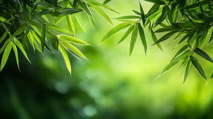 Green background with bamboo leaves, copy space