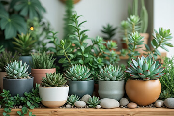 Fototapeta premium various succulents in stylish pots