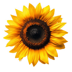 Fototapeta premium Vibrant Single Sunflower with Golden Petals and Dark Center Isolated on White Background