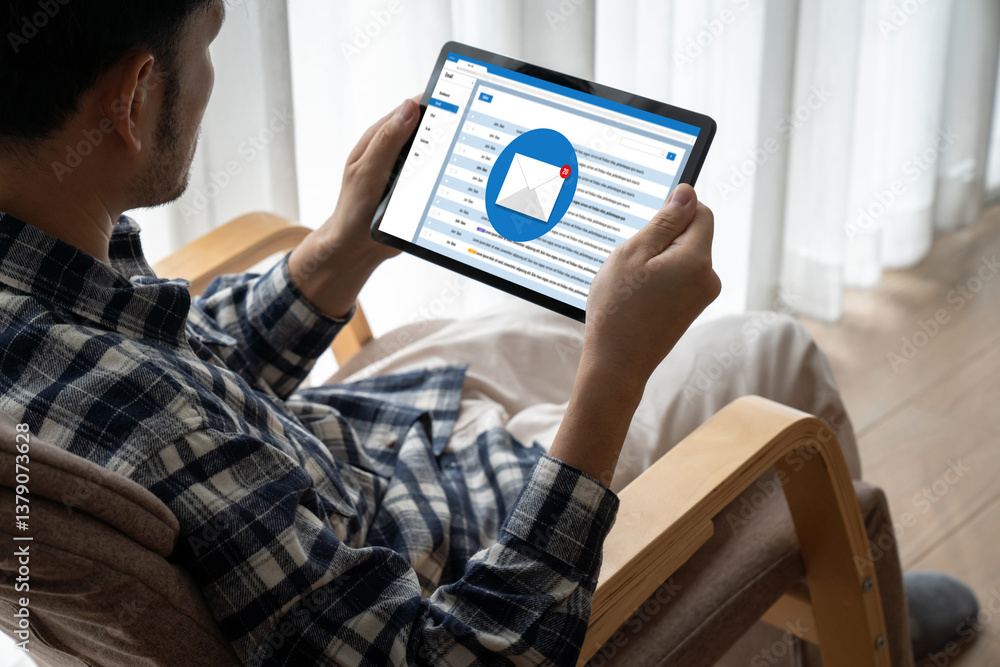 Poster email notification message showing on computer screen snugly. digital marketing message information 