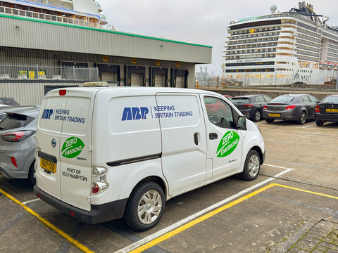 Southampton, England, UK - 17 January 2025: Zero emissions electric van used by ABP Associated British Ports which is the company running the city's docks,