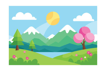 Naklejka premium landscape with mountains and forest