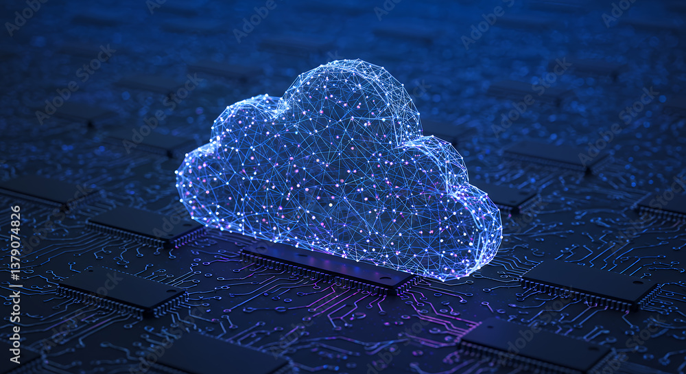 Poster cloud computing: digital data & tech, ai connectivity, cyber security, server network, virtualizatio