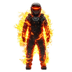Fireman Surrounded by Flames Smirking Isolated on Transparent Background