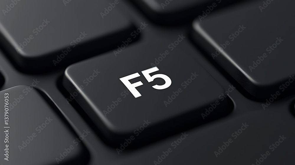 Poster close-up of an f5 key on a black keyboard, symbolizing function, refresh, or quick access on a compu