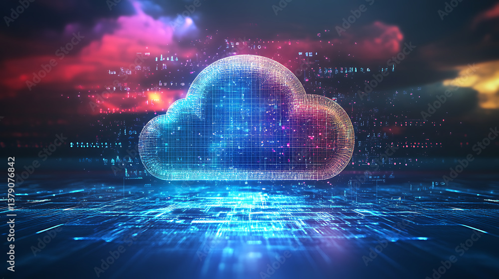 Poster cloud computing technology concept, data center concept, modern cloud technologies