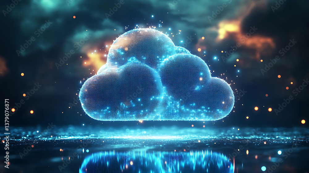 Poster cloud computing technology concept with mockup space