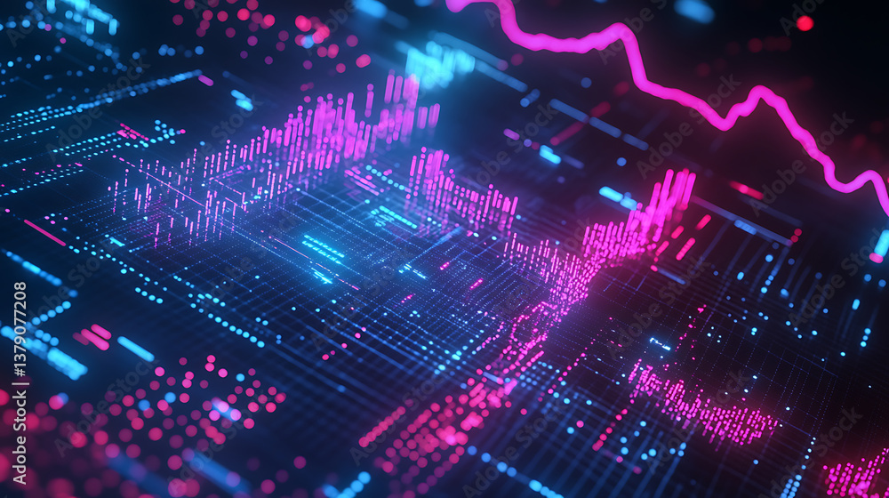 Fototapete Innovative data visualization on a monitor screen complexity graphs analytical diagrams in technology background bright neon dark