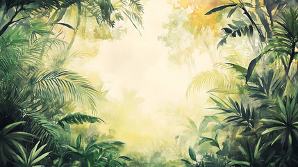 Painting of a jungle landscape, watercolor pattern wallpaper