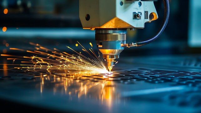 Cnc laser welding machine, processing and laser cutting metal in the industrial factory, digital programmed machine tools