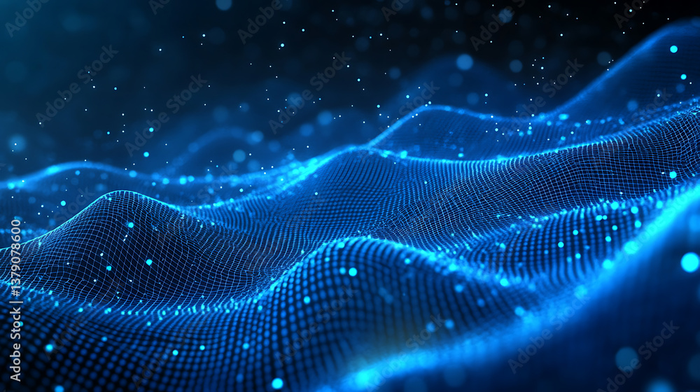 Poster abstract background of glowing blue mesh or interwoven lines on a dark background