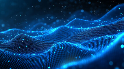 Abstract background of glowing blue mesh or interwoven lines on a dark background