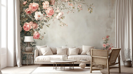 Interior room with luxury floral wallpaper