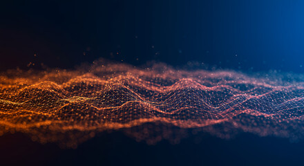 Abstract Network Wave: Orange Data Mesh on Dark Blue - Tech, Science, Connection, Future