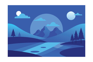 winter landscape with moon and mountains