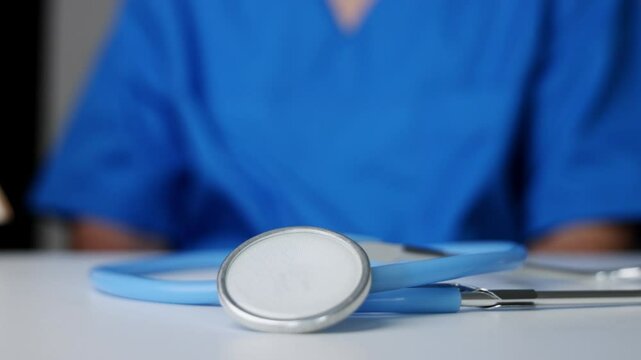 patient giving bribery to doctor. hand putting in pocket some money or putting on the table. corruption problem in medical system, stethoscope close up, medical assistant looking on bancnote.