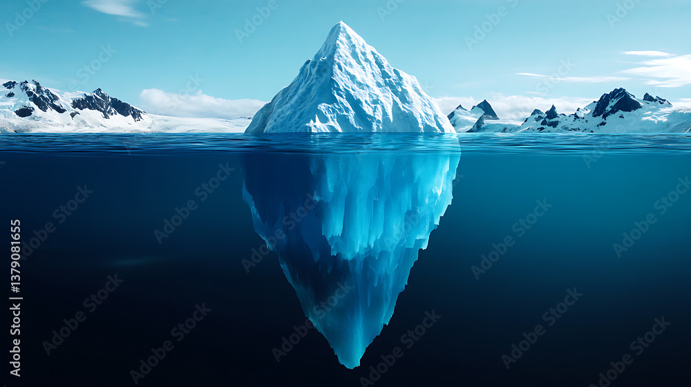 Aufkleber Concept of an iceberg with only the tip visible above the water, symbolizing the hidden and unseen aspects that lie beneath the surface