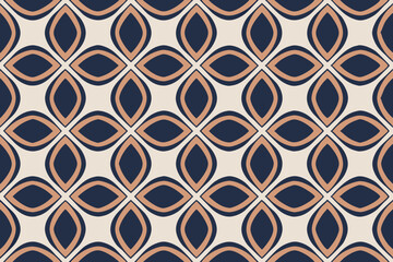 Navy Blue and Beige Geometric Flower Pattern Seamless Design