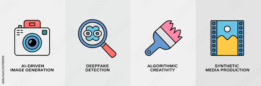 Poster minimalist icon set for ai-driven creativity and deepfake detection – great for tech startups, cyber