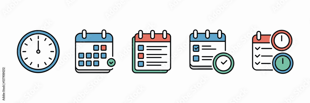 Poster minimal icons for time management and productivity – perfect for business planning, efficiency track