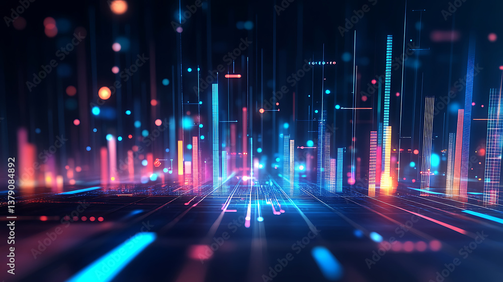 Aufkleber Abstract graph visualization of business statistics complexity analytical diagrams in technology background bright neon dark