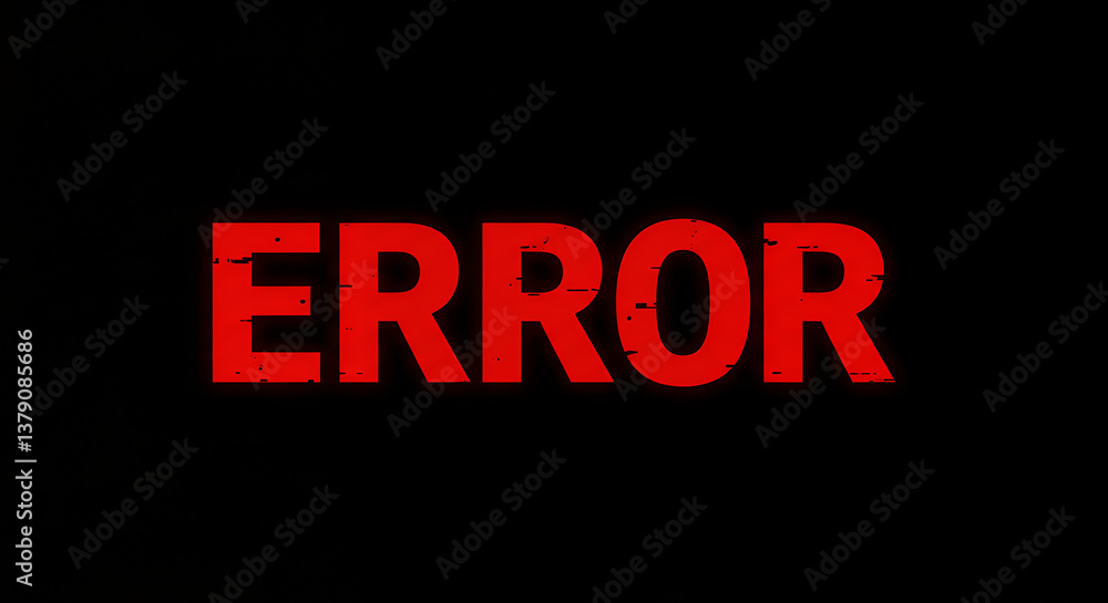Poster error! red glitch text on black: tech failure, warning, problem alert. digital screen error message.