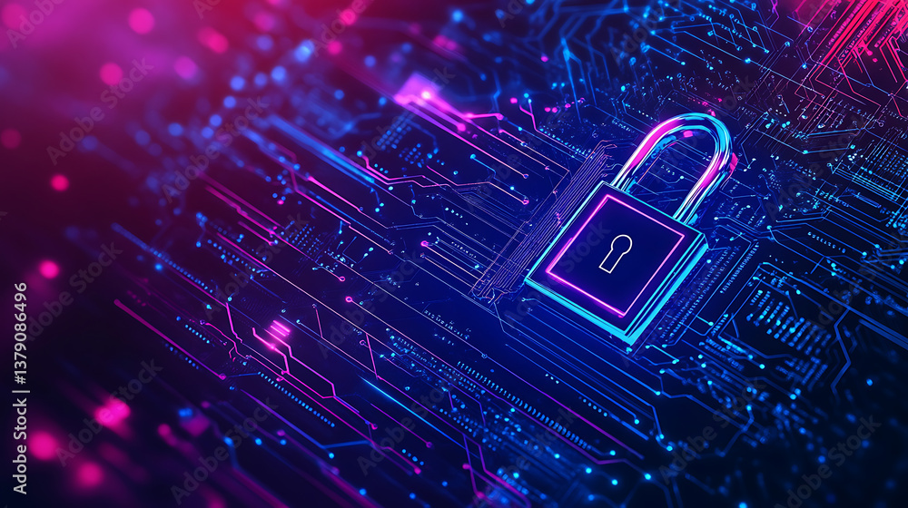 Poster cyber security and information protection concept with empty place