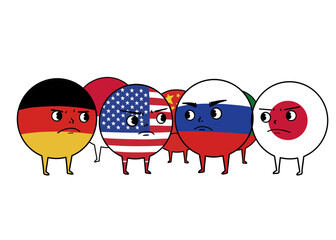 Group of Adorable Flag-Themed Country Balls Standing Side by Side on a White Background