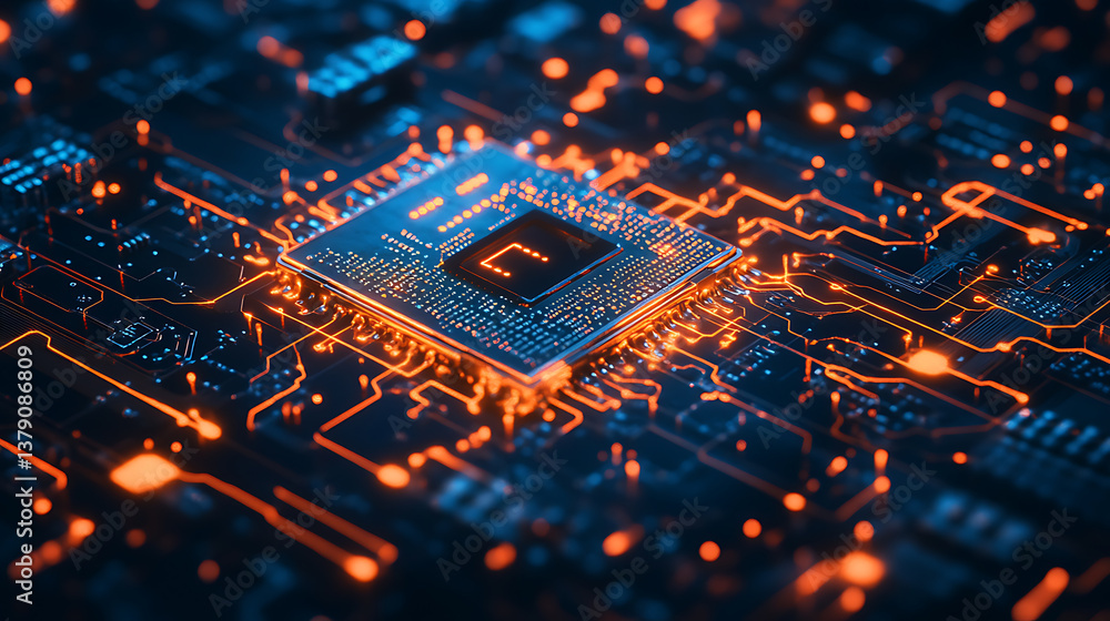 Poster cyber security concept, circuit board and lock