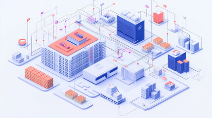 Futuristic Technology Retail Warehouse: Digitalization and Visualization of Industry 4.0 Process that Analyzes Goods, Cardboard Boxes, Products Delivery Infographics in Logistics, Distribution Center