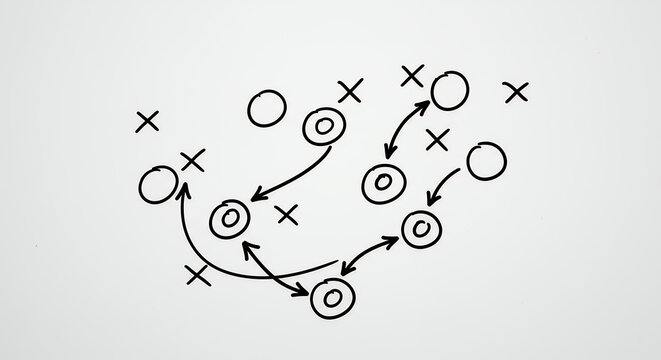 Game Plan Blueprint: Hand-Drawn Strategy with Xs & Os - Tactical Play, Chalkboard Concept, Sports, Coaching, Planning, Strategy Illustration!