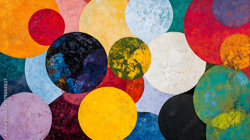 Aufkleber Abstract painting of circles in different colors and sizes, artistic texture and composition with geometric shapes