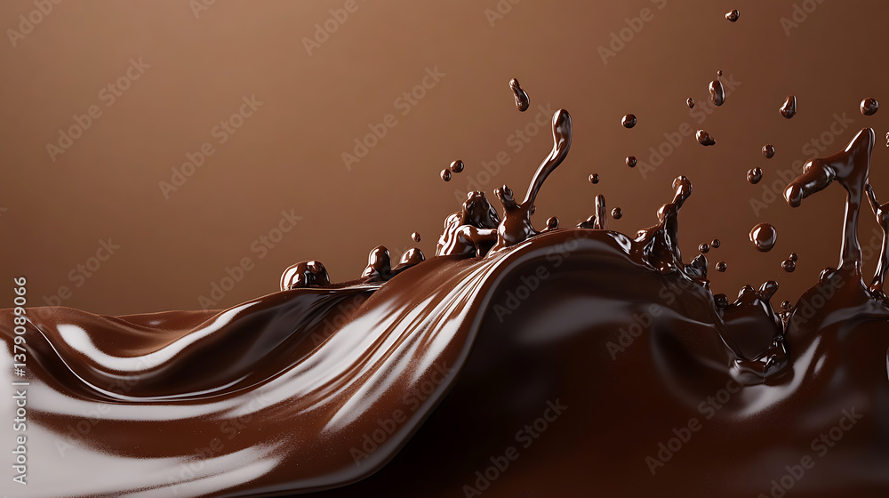 Poster delicious flowing melted chocolate border realistic choco swirl splash and wave flow on brown backgr