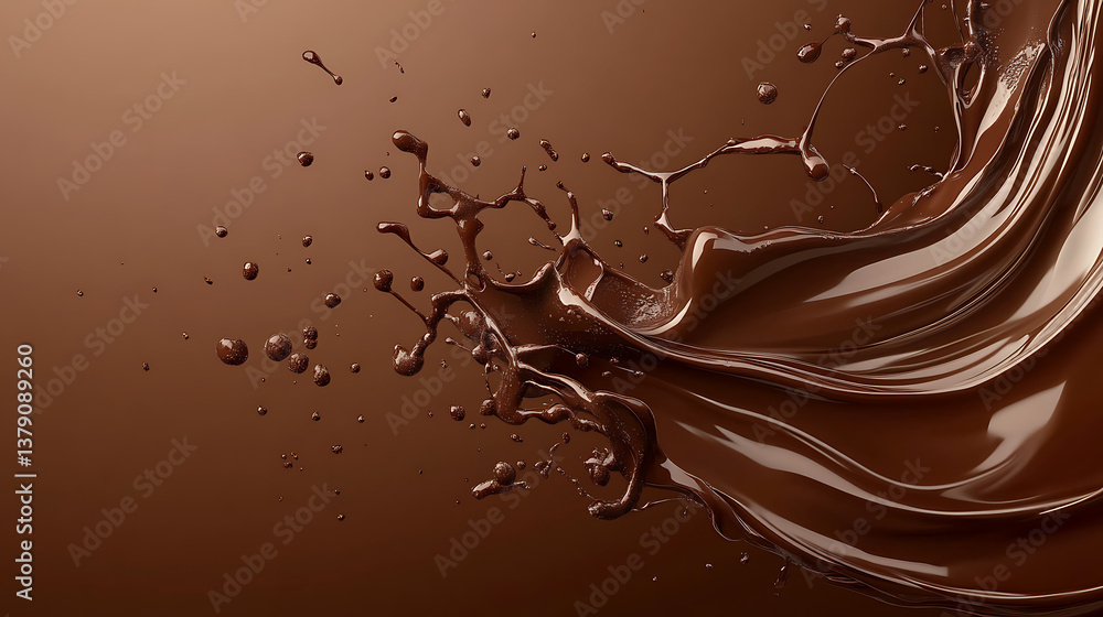 Poster delicious flowing melted chocolate border realistic choco swirl splash and wave flow on brown backgr