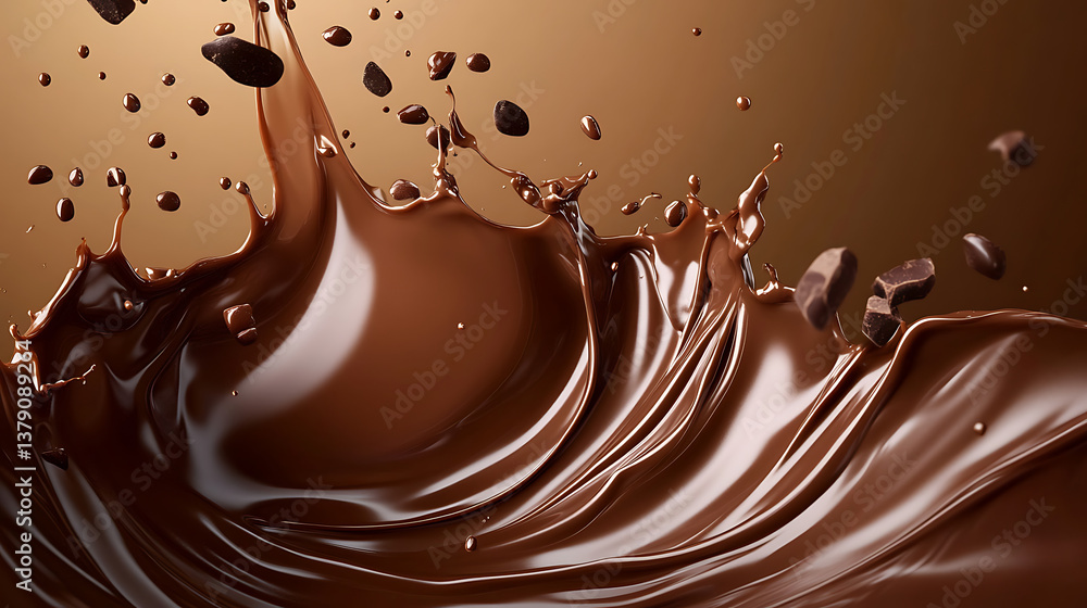 Poster delicious flowing melted chocolate border realistic choco swirl splash and wave flow on brown backgr