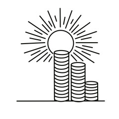Wealth Line Art gold with sunshine outline icon